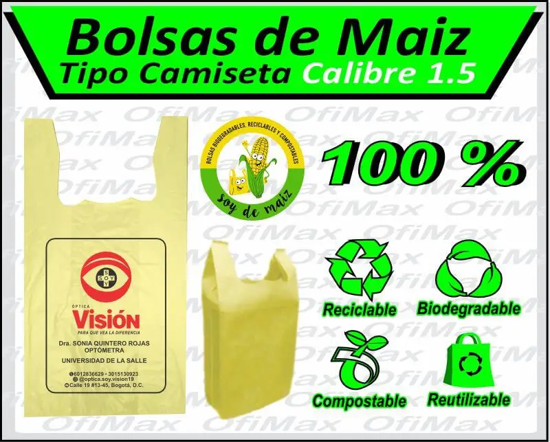 bolsas compostables ecologicas vegetales de maiz tipos de manijas, colombia